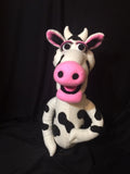 blacklight black and white cow puppet
