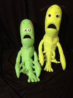 blacklight lobster puppets yellow and green