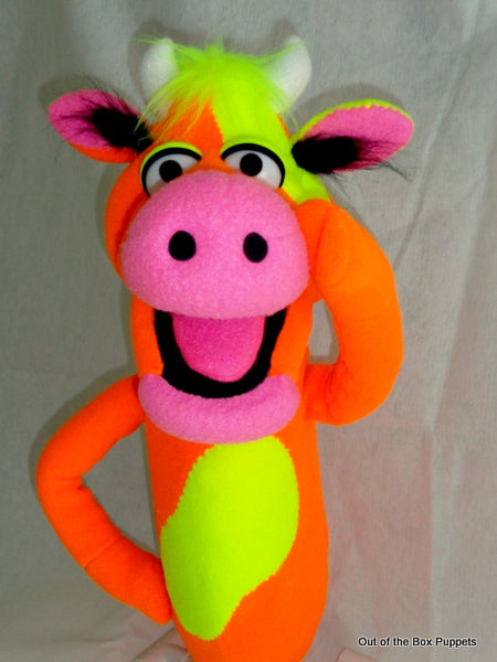 blacklight orange cow puppet